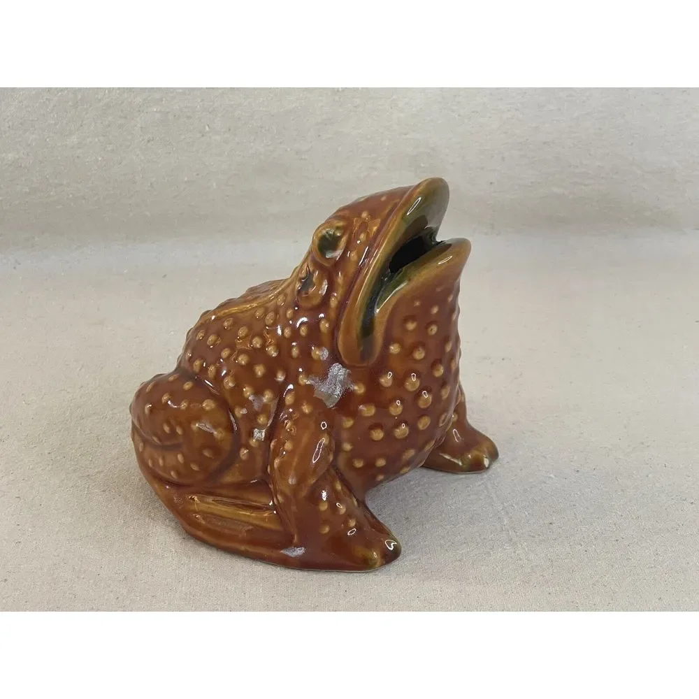Vintage Italian Frog Coin Bank Mr Toad Pottery Ceramic Majolica Glaze Money Bank